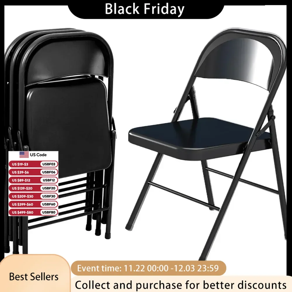 

4-Pack Chair 30" Metal Folding Steel Chairs Foldable Chair 4 Pack for Office Meeting Party Patio, Black 30.5 Pounds Alloy Steel