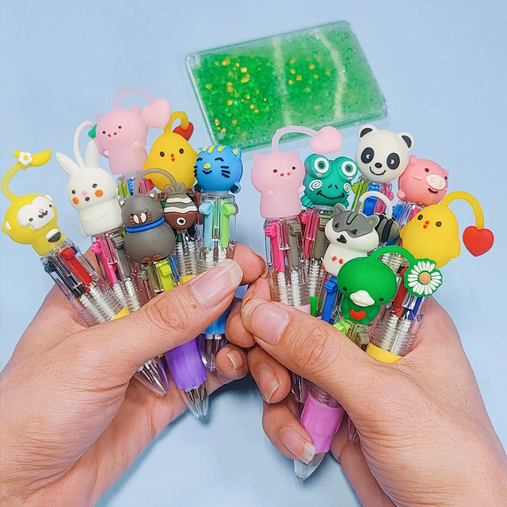 

10Pcs/Lot Cute Cartoon Animal Mini 4 Color Ballpoint Pen Kawaii Four Colors Pens School Office Supplies Kids Stationery Gifts
