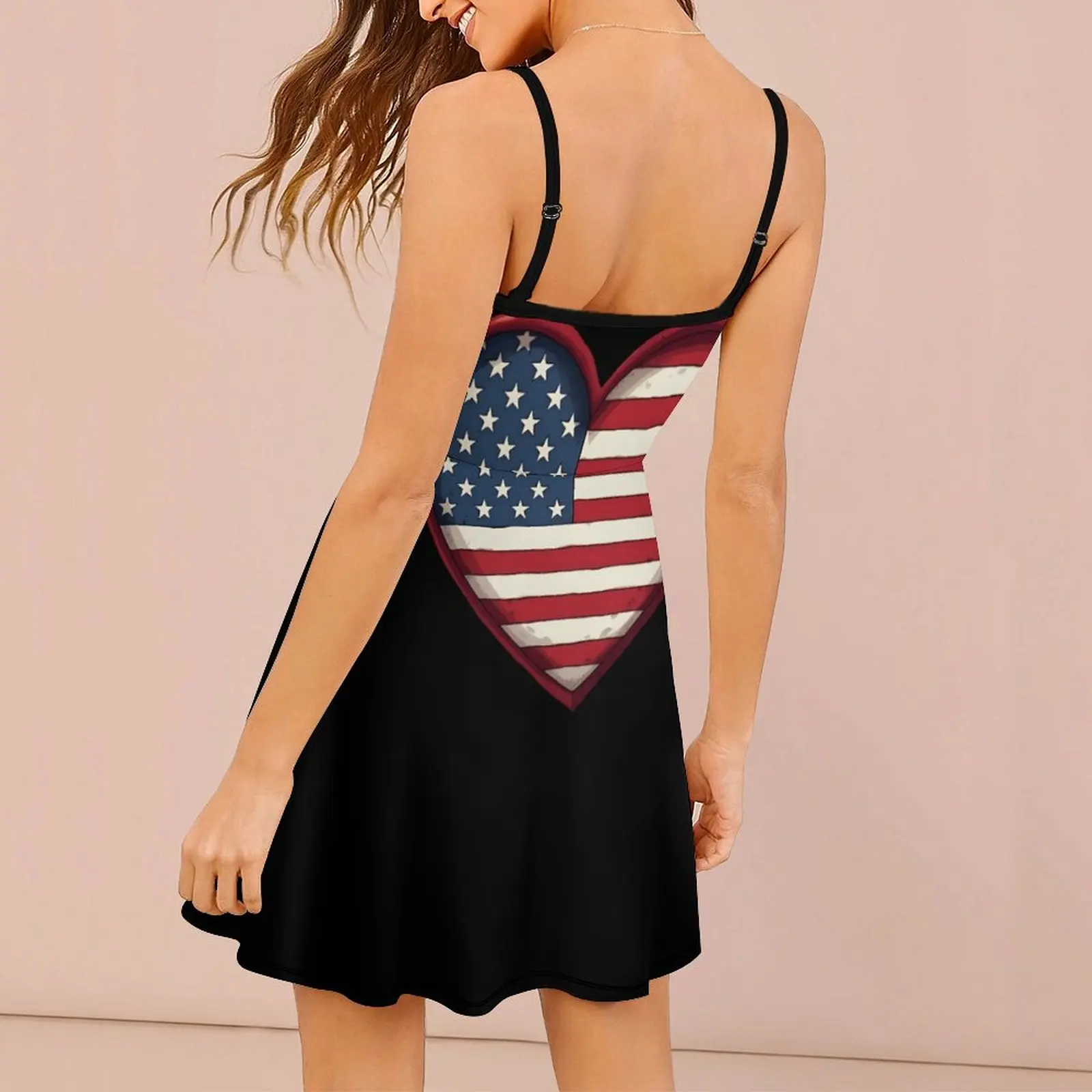 العلم الأمريكي تصميم القلب مضحك الغريبة ثوب المرأة حبال اللباس مضحك الكوكتيلات Strappy اللباس