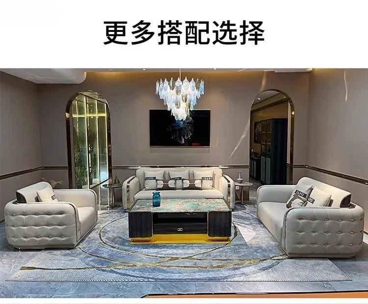 Genuine Leather Sofa Large Apartment High-End Villa Leather Art Sofa