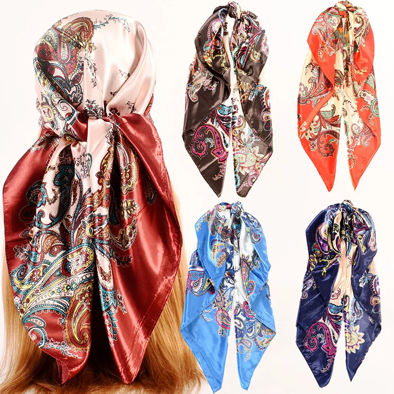 Women's Autumn  Winter New Big Cashew Flower Scarf Printing Fashion Headscarf Designer Luxury Bag Trending Products 2024