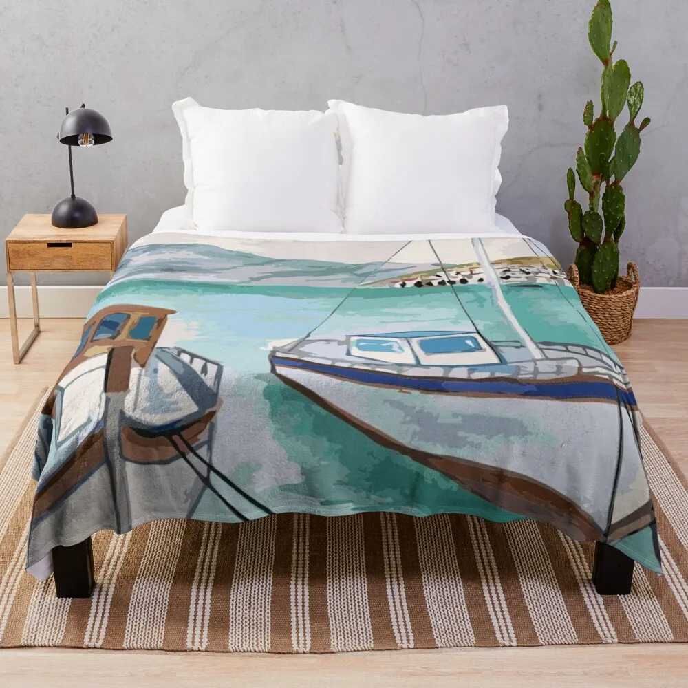 

Sailboats in port. Throw Blanket sofa bed Furrys Flannels Blankets