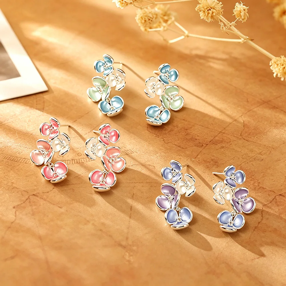 

Colorful dopamine flower oil drop earrings, fresh, sweet, fashionable, high-end earrings, romantic and gentle jewelry
