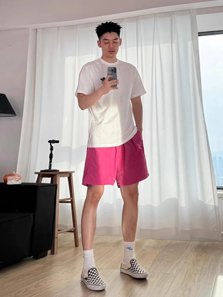 

Розовые американские баскетбольные спортивные шорты для мужчин, летние, быстросохнущие, для бега и приседаний, свободного кроя, с низкой талией