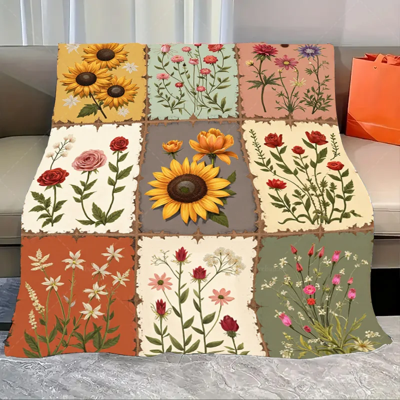 

1 шт. фланелевое одеяло винтажное лоскутное одеяло с цветочным принтом для уютного домашнего декора