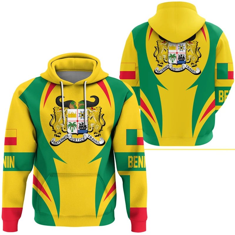 Benin Flag Map 3D Print Hoodies For Men Clothes Casual Boy Tracksuit National Emblem Pullovers Africa Country Hoody Sweatshirts