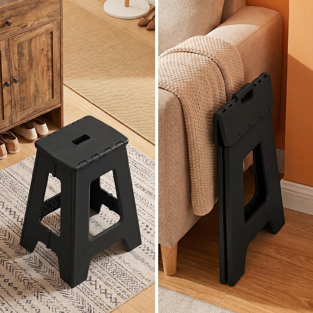 Foldable Stool Chair, 17.5inch Tall Folding Seat , Plastic Foldable Stool for Sitting, Portable Compact Folding Chair for Home Outdoor Camping, Black image 4