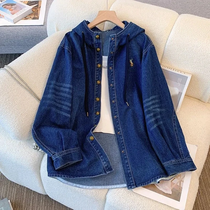 Hooded Jackets Women Denim Autumn Designed Button-up Loose Casual Outwear Chic Age-reducing All-match Personality Tender Coat