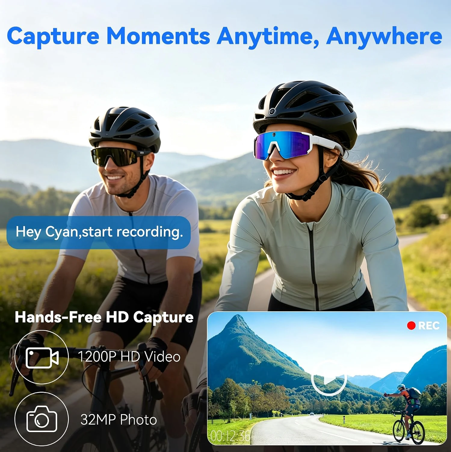 New AI Smart Glasses With Camera 1200P Video Recording Anti-Shake Shooting Sunglasses Bicycle Riding Windproof Goggles Men Women view 3