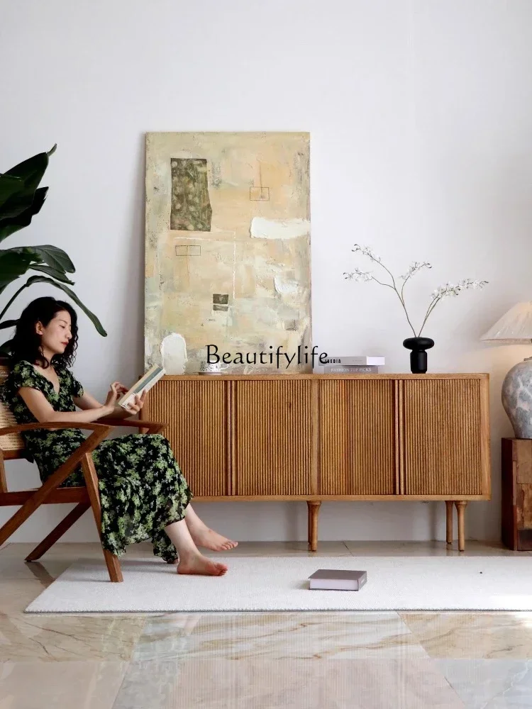 

01Wabi-Sabi Style Sideboard Cabinet Solid Wood Vintage Homestay Storage Wall Cabinet Living Room Retro