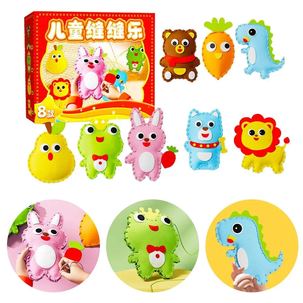 Novo multicolorido diy costura mão-olho coordenação dos desenhos animados urso coelho animal dos desenhos animados eva simples operar kit de material de costura