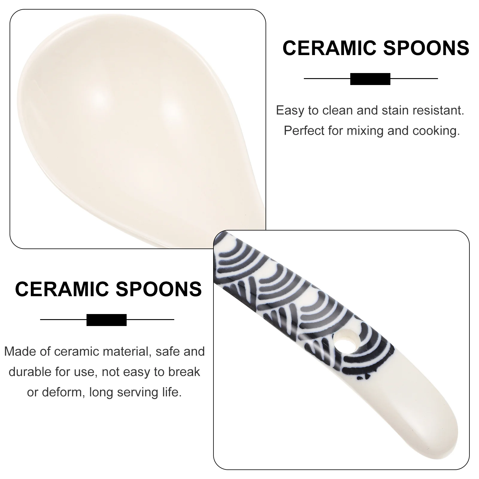 

2Pcs Ceramic Soup Spoon Long Handle Heat Resistant Non-Scratch Safe for Hot Pot Mixing and Serving Easy Clean Kitchen Supply