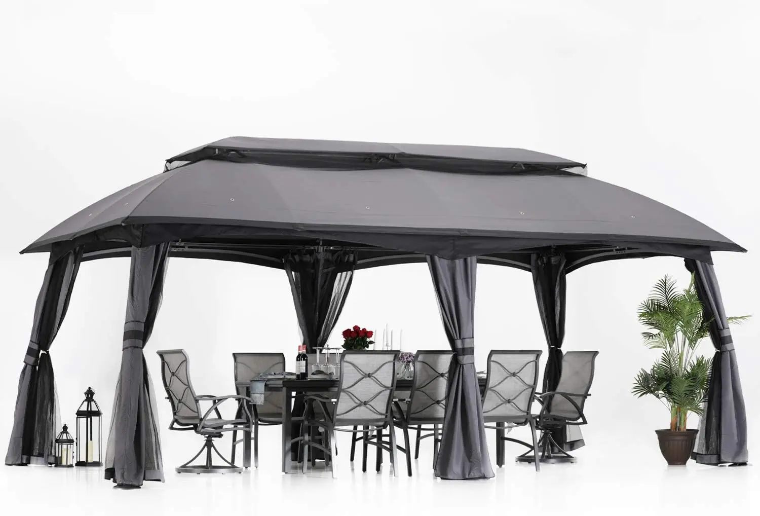 

10x20 Outdoor Gazebo - Patio Gazebos with Mosquito Netting and Double Roof for Backyard, Garden or Lawn (Dark Grey)