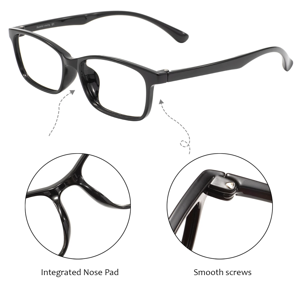 Fashion TR90 Lightweight Men and Women Black Clear Spectacle Rectangle Plastic Glasses Frames For Prescription Optical Lenses