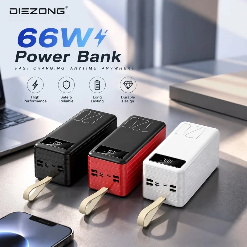 120000mAh Portable Power Bank 66W Fast Charging Power Bank Cell Phone Charger External Battery Backup Power  for Xiaomi Huawei
