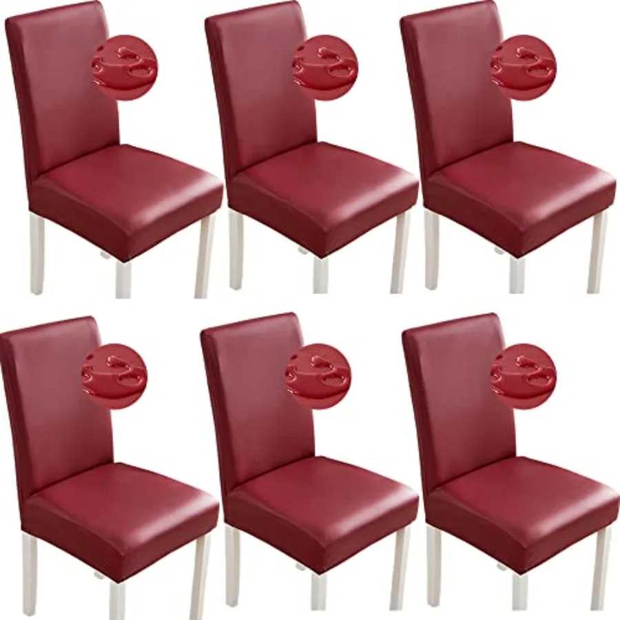 

Stretch Dining Chair Covers Waterpro PU Leather Chair Slipcovers Chair Protector Cover Universal Chair Covers for Dining Room K