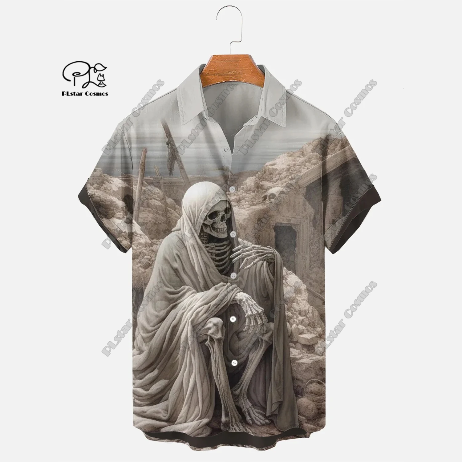 

3D Printing Death Scythe Skull Halloween Hawaiian Shirt Summer Short Sleeve Shirt Unisex Shirt Oversized 5XL Halloween Gift SS-6