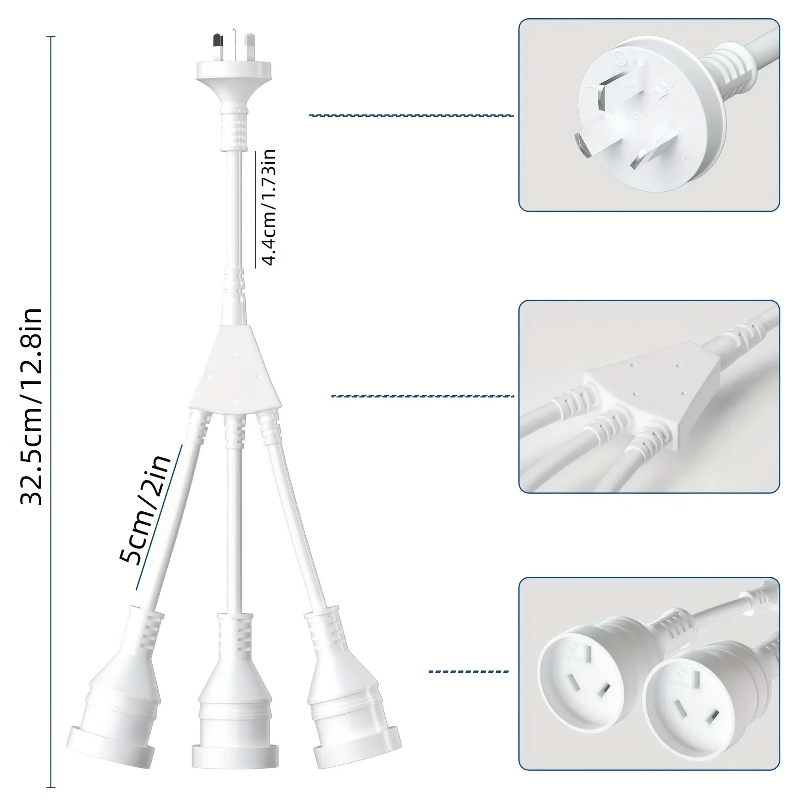 سلك تمديد 30 سم، زوج واحد من 3 سلك تمديد الطاقة، قابس 3 دبابيس، سلك تمديد مرن متين للمكتب المنزلي، 2500 وات، 250 فولت، 10 أمبير