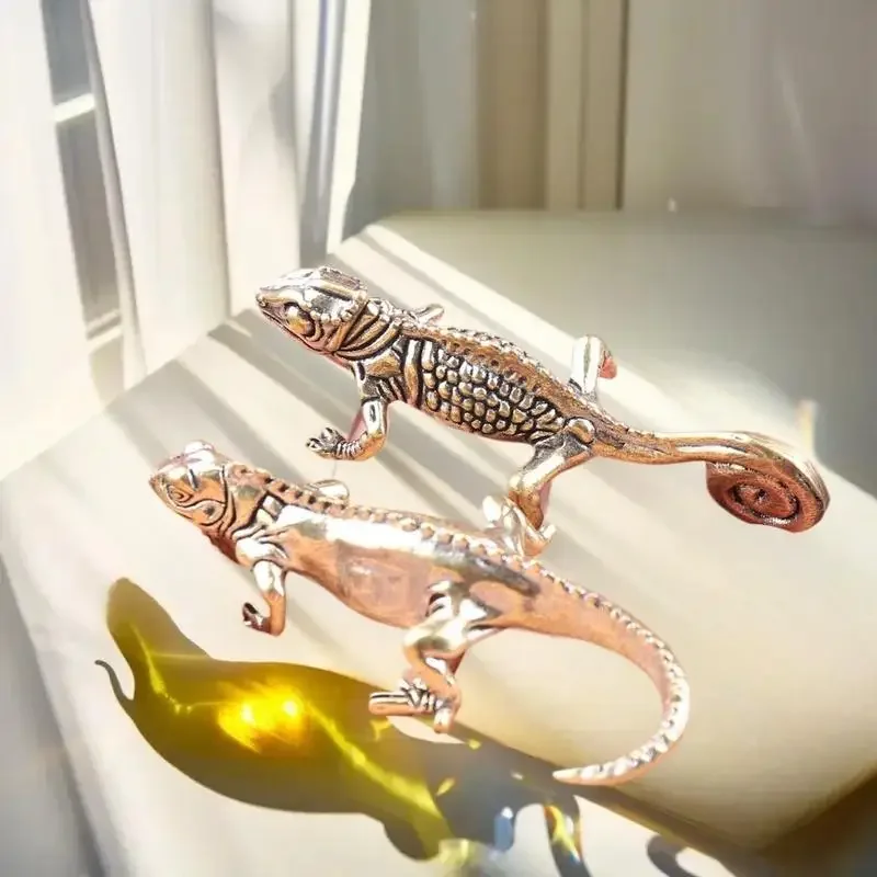 골동품 청동 열대 사막 동물 도마뱀 동상 복고풍 황동 카멜레온 피규어 장식품 책상 장식