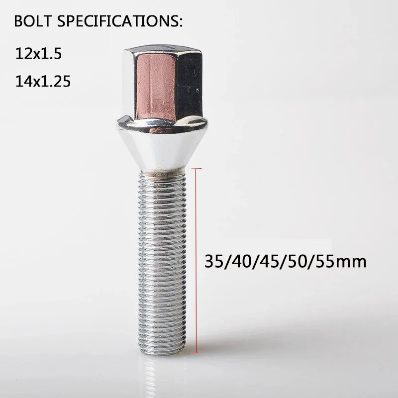 1 PCS M12x1.25 Cone Shaped Steel Wheel Lug Bolts 35/40/45mm Shank for Trumpchi 17mm Hex Lugs Nuts
