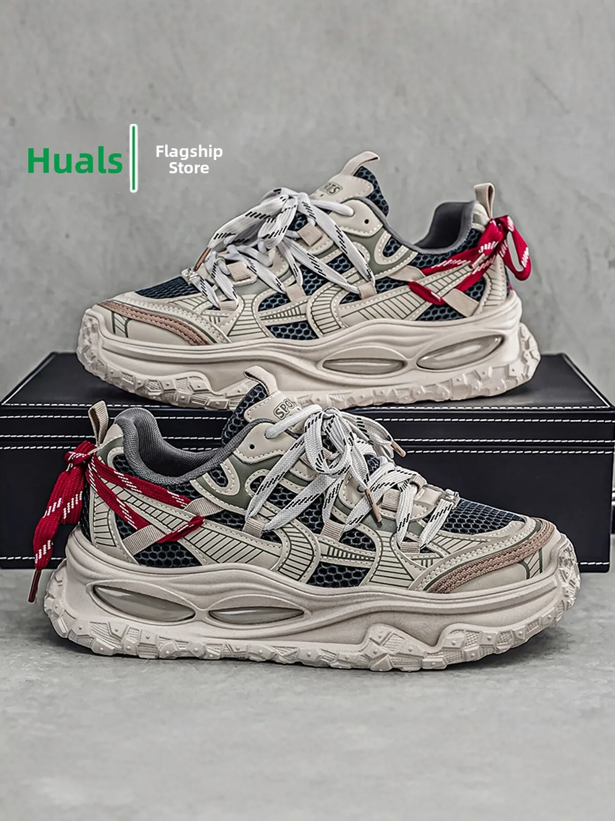 Men's Breathable Mesh Sports Shoes Fall Season Casual Running Thick Bottom Heightening Dad Shoes Fashionable All-Match Low Top