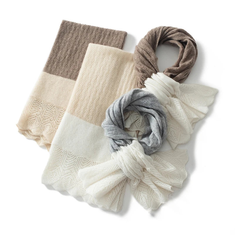 Women's Jacquard Contrast Color Cashmere Scarf Autumn Winter 100% Cashmere Soft Knitted Luxury Comfort Cashmere Short Scarf