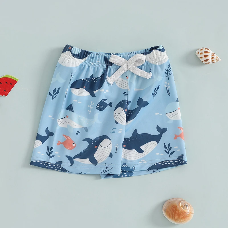 Kids Boys Swim Trunks Summer Cute Turtle Shark Print Elastic Beach Board Shorts Toddler Swimwear Bathing Suit