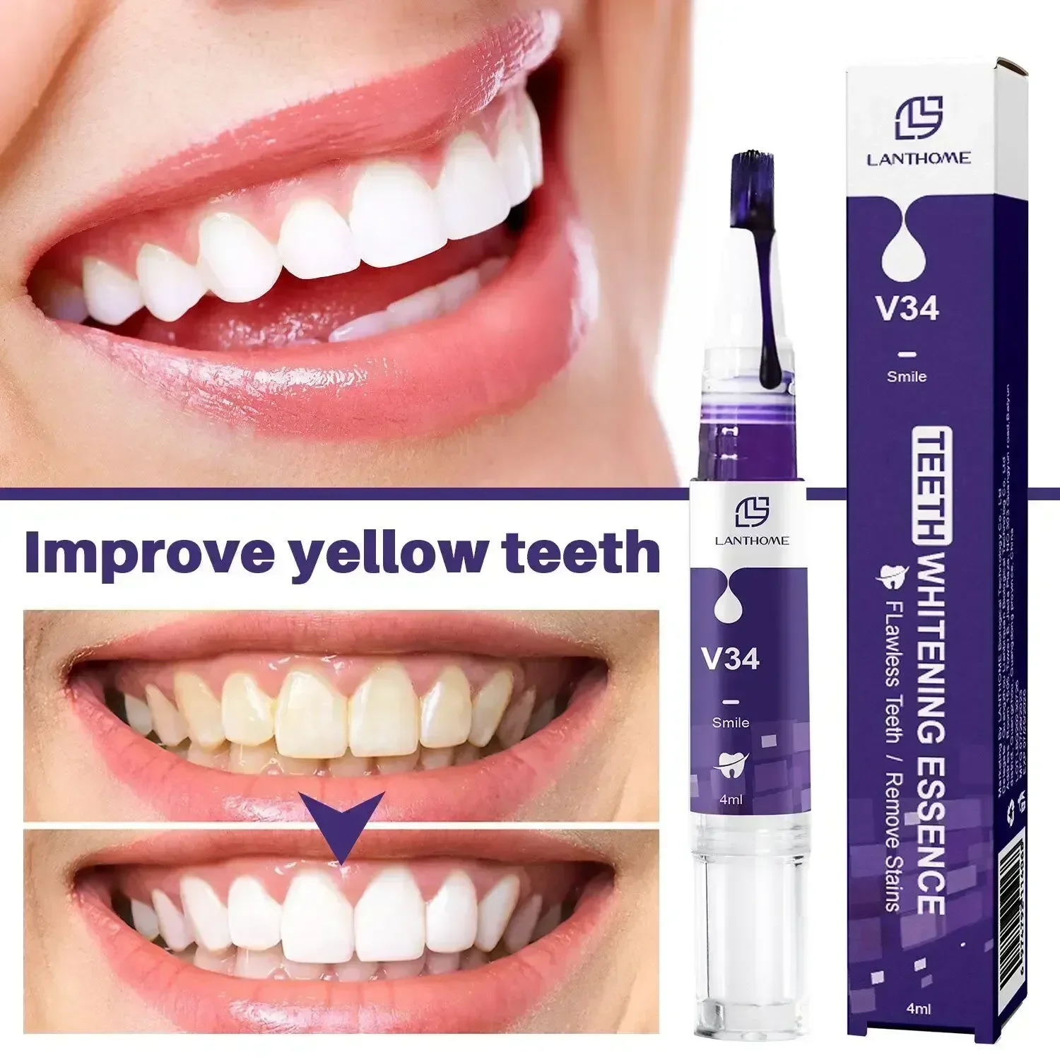 

V34 Teeth Whtening Toothpaste Pen Tooth Gel Brighten Clean Serum Stains Remover Travel Partable Purple Color Toothpaste Pen 2023