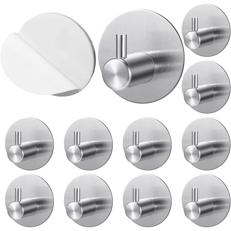 

12 шт. клейкий крючок из нержавеющей стали 304, полотенце, халат, сверхмощный настенный крючок, объемная вешалка из люфы для душа, круглая палочка