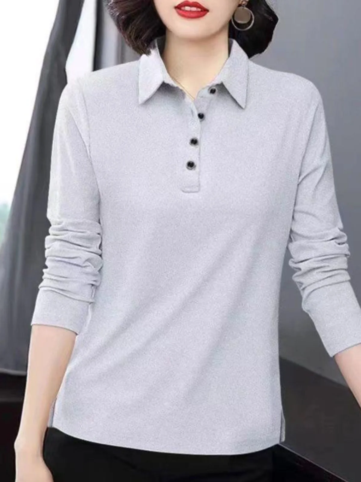 긴팔 폴로 셔츠 여성용 봄 가을 티셔츠 신상 2025 여성 패션 안티에이징 칼라 셔츠