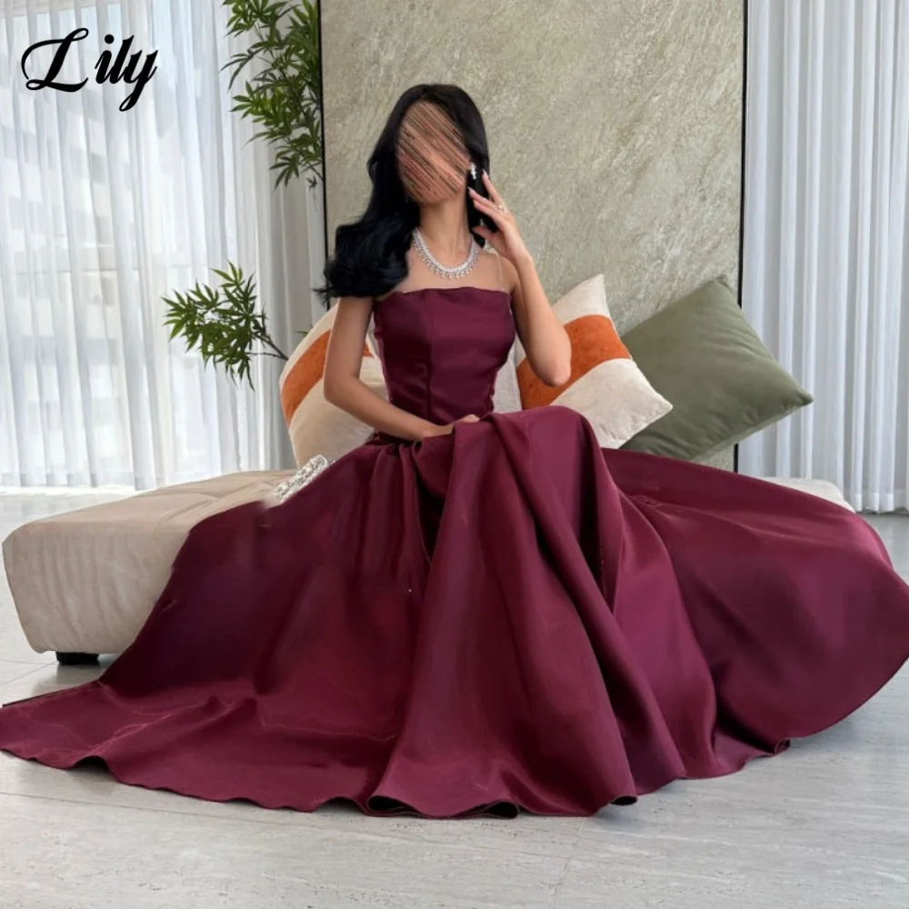 فستان سهرة من Lily Burgundy مع ثنيات بدون حمالات للحفلات الراقصة ثنيات لحفلات الزفاف مشد خلفي رداء de soirée مخصص #4