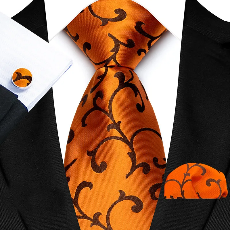100% Silk Tie Set for Men Luxury Paisley Stripe Tie Pocket Square Cufflinks 3PCS Gift Wedding Banquet Business Party Accessories