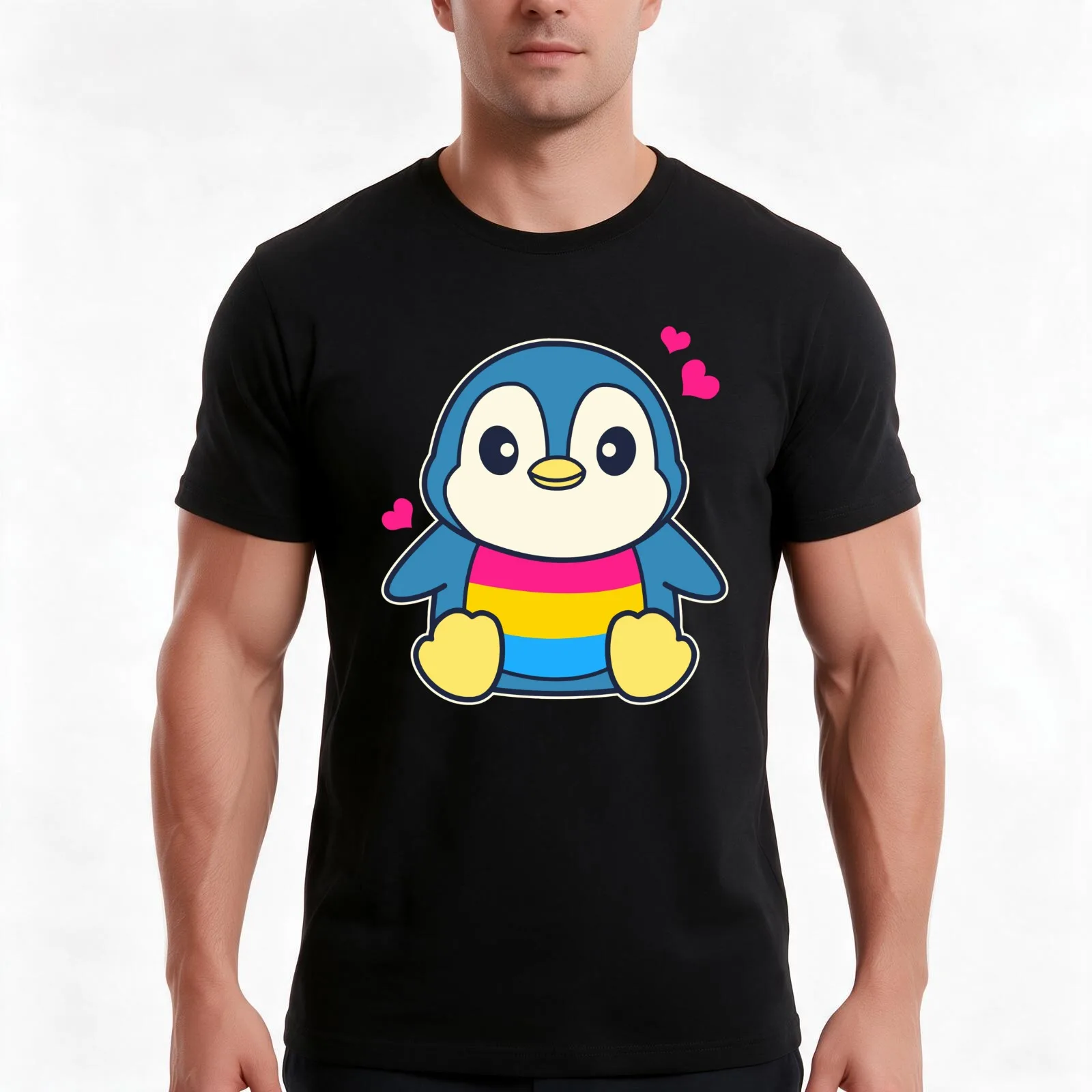 Cute Kawaii Pan Penguin, pansexual flag, pansexual pride flag, pansexual pride, colors, lgbtqia, color, animal, proud, a T-Shirt