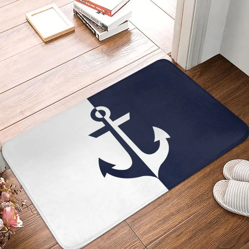 Custom Nautical White Navy Blue Anchor Front Floor Door Entrance Mats Outdoor Bath Kitchen Doormat Garden Carpet Rug