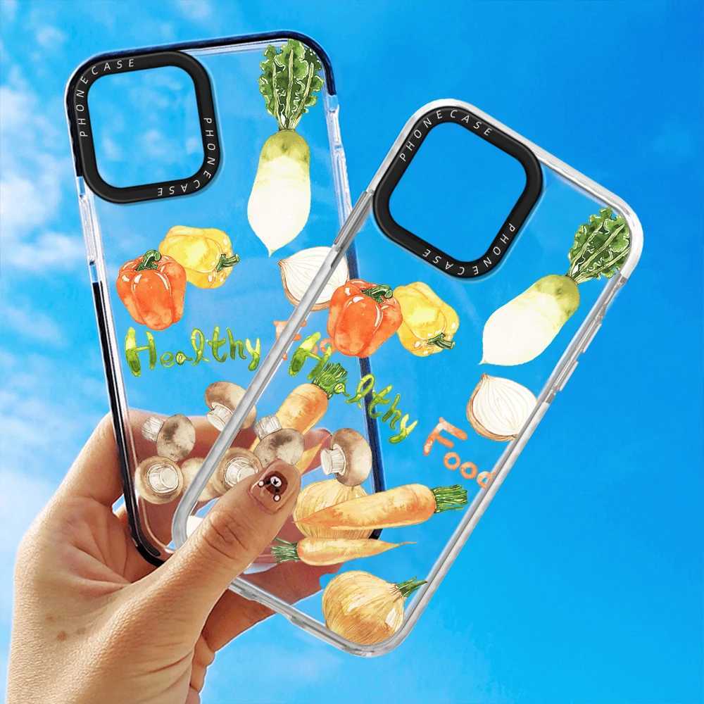 

Fruit and Vegetable Phone Case for iPhone 14 13 Pro Max Mini XR XSMax 7 8Plus SE 12 11 Luxury Transparent Soft TPU Bumper Fundas