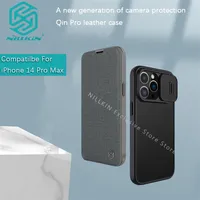 Nillkin For iPhone 15 Pro Max/14 Pro/14+/15 Plus Qin Pro Flip cover leather Lens slide cover protective cover phone case shell