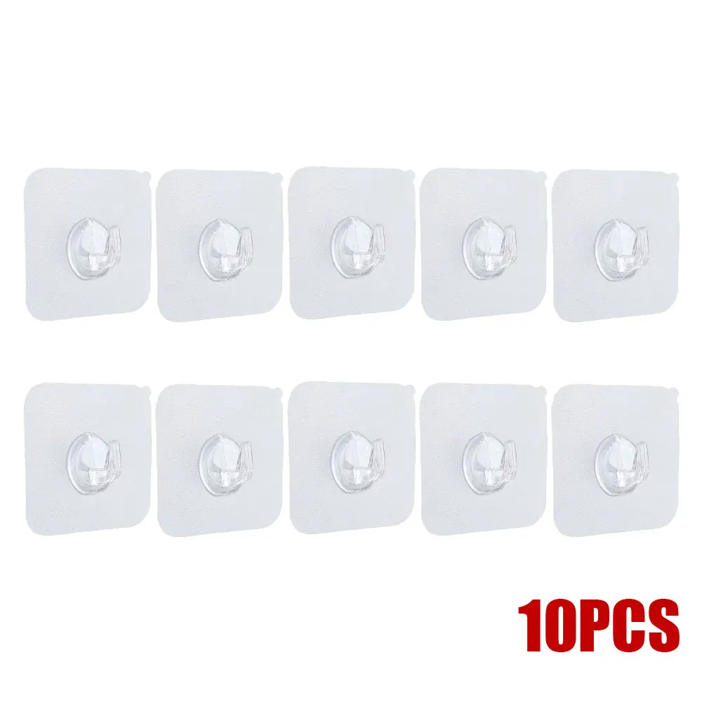 10pcs Transparent Wall Hook Strong Self Adhesive Door Wall Hangers Hooks Heavy Load Rack for Kitchen Bathroom Wall Mounted