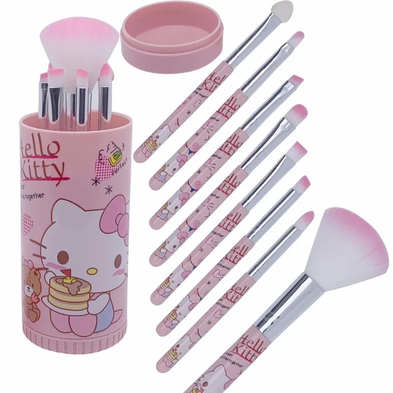 Hello Kitty Makeup Brush Cute Cartoon Set 8 Pieces Tube Beginner Blush Eyebrow Lip Brush Eyeshadow Brush Beauty Tools Gift