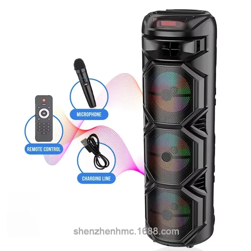 Пиковая 1000 Вт, три восьмидюймовых динамика, Bluetooth, беспроводной микрофон, уличный портативный портативный Bluetooth-динамик для вечеринок Пиковая 1000 Вт, три восьмидюймовых динамика, Bluetooth, беспроводной микрофон, уличный портативный портативный Bluetooth-динамик для вечеринок