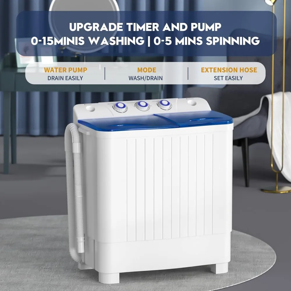 Portable Washing Machine, Twin Tub Washing Machine spinner Combo with 20lbs capacity, 12Lbs Washer and 8Lbs Spinner Dryer