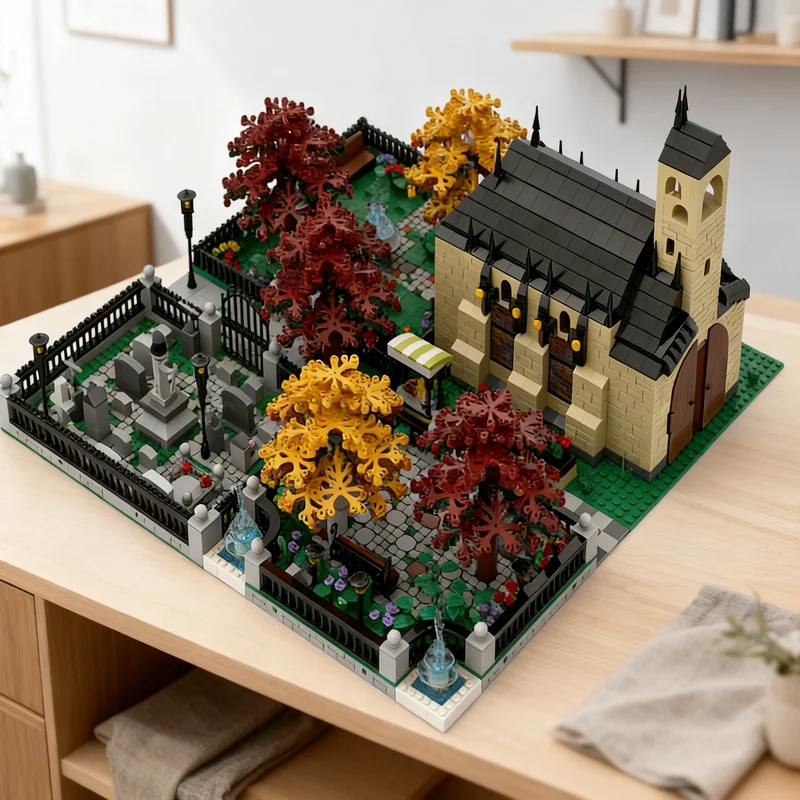 

5731 деталь: Модульная модель церкви с кладбищем (MOC), строительные блоки, архитектурная игрушка, рождественский подарок для детей