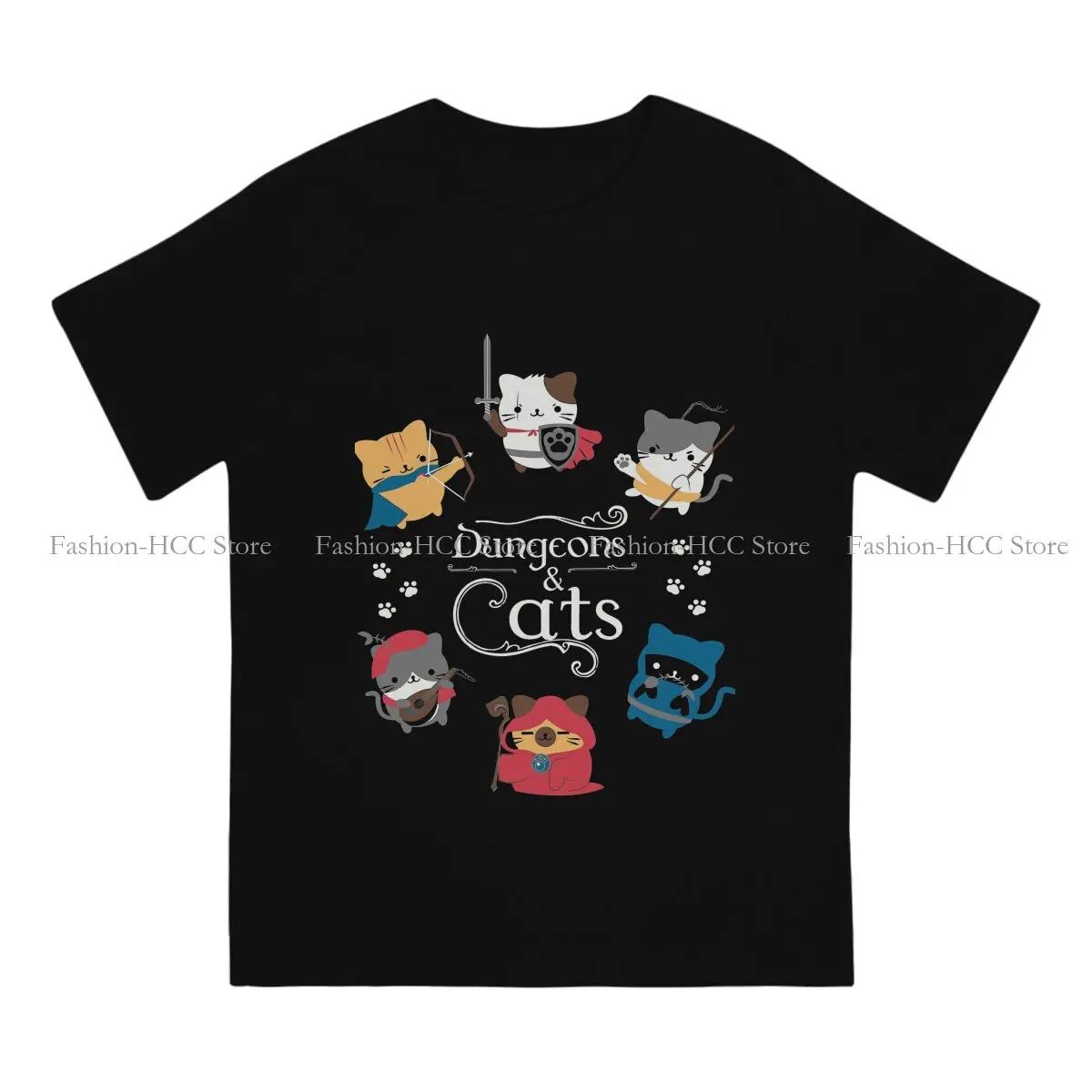 Dungeons and Cats Hipster Polyester TShirts DND Game Men Graphic Streetwear T Shirt Round Neck