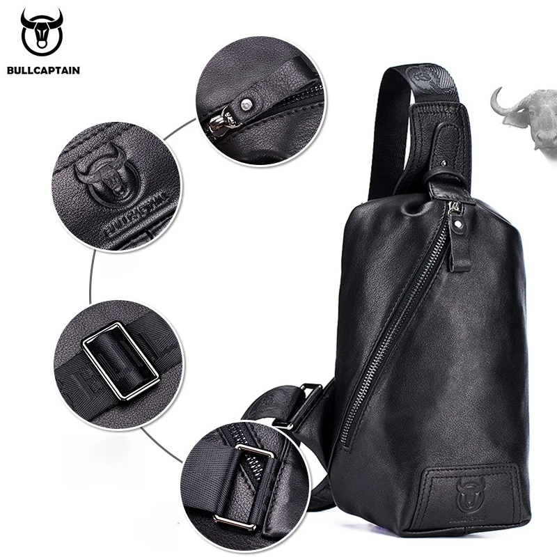 BULLCAPTAIN Chest Bag For Men Male Crossbody Bages Summer Short-Distance Chest Bag\'s Leather Bags Casual Business Chest Pack