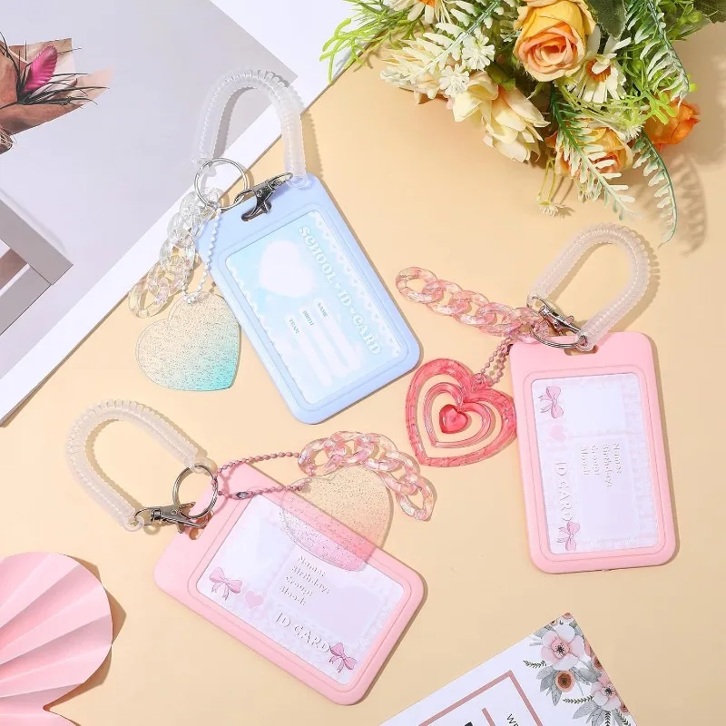 Credit ID Cards Protective Case Kpop Photocard Holder Photo Display Holder with Love Keychain Idol Picture Protector Sleeves