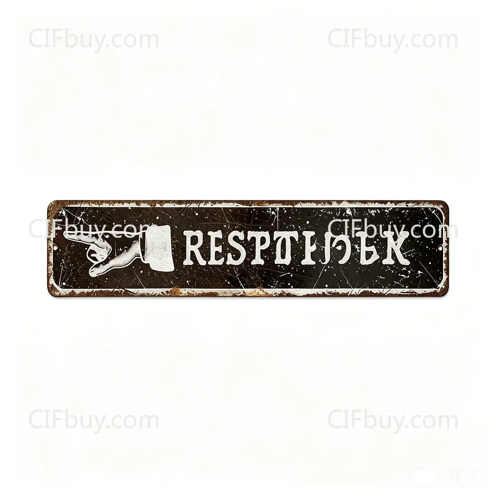 CIFbuy Customizable Black Distressed Metal Plaque,Personalized Pointing‑Hand Custom‑Text Multi‑Scene Home Bar Wall Ornament (Dec