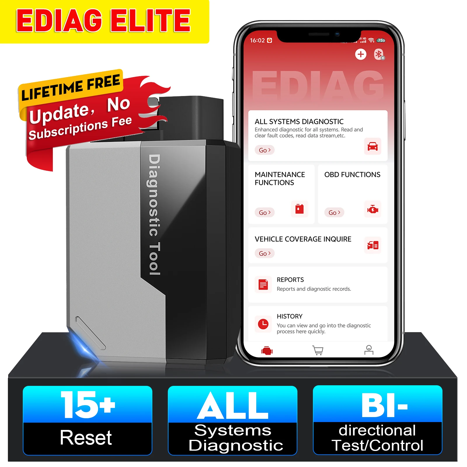 [Lifetime Free Update] KINGBOLEN EDIAG ELITE OBD2 Scanner All System Car Diagnostic Tool 15 Service Bidirectional Conrol
