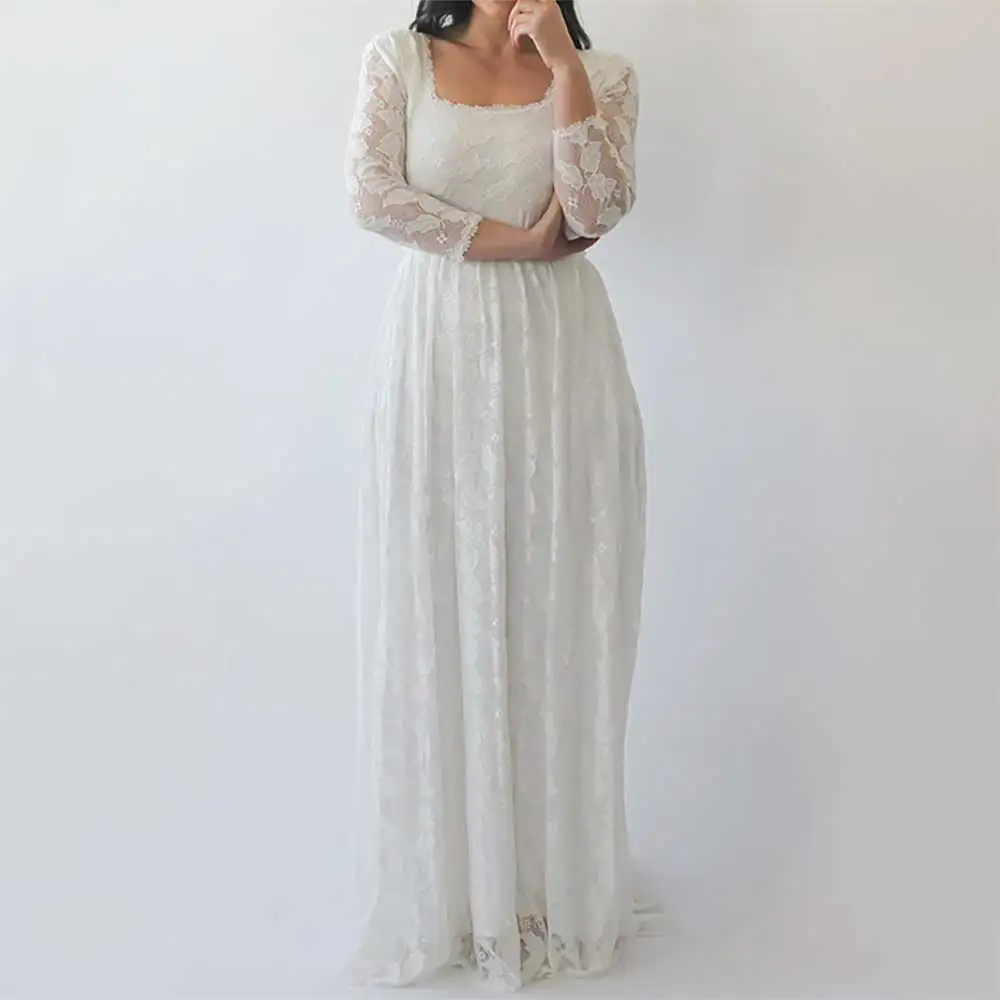 

2025 New Fashion Square Neck 3/4 Sleeve A-line Lace Wedding Dress for Bride Elegant Backless Bridal Gowns Exquisite Embroidery