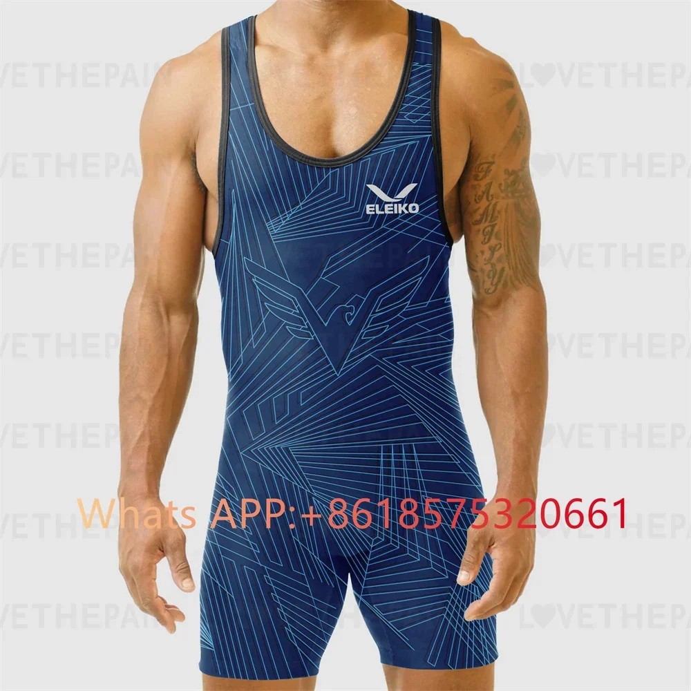 ELEIKO Men\'s Wrestling Singlets Suit Bodysuit Professional Coverall Training Competition Freestyle GYM Wrestling Skinsuit