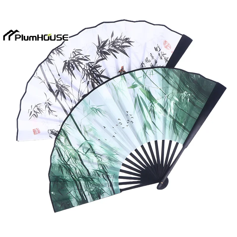Retro Dragon Folding Fan National Style Man Woman Hanfu Retro Portable Durable Double-sided Pattern Silk Cloth Fan 8 Inch