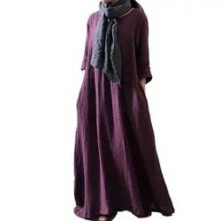 Autumn 2026 Loose Cotton Linen Long Dress Ladies Solid Color Vintage Maxi Dress Spring Female Robe Casual Loose Dresses Vestidos